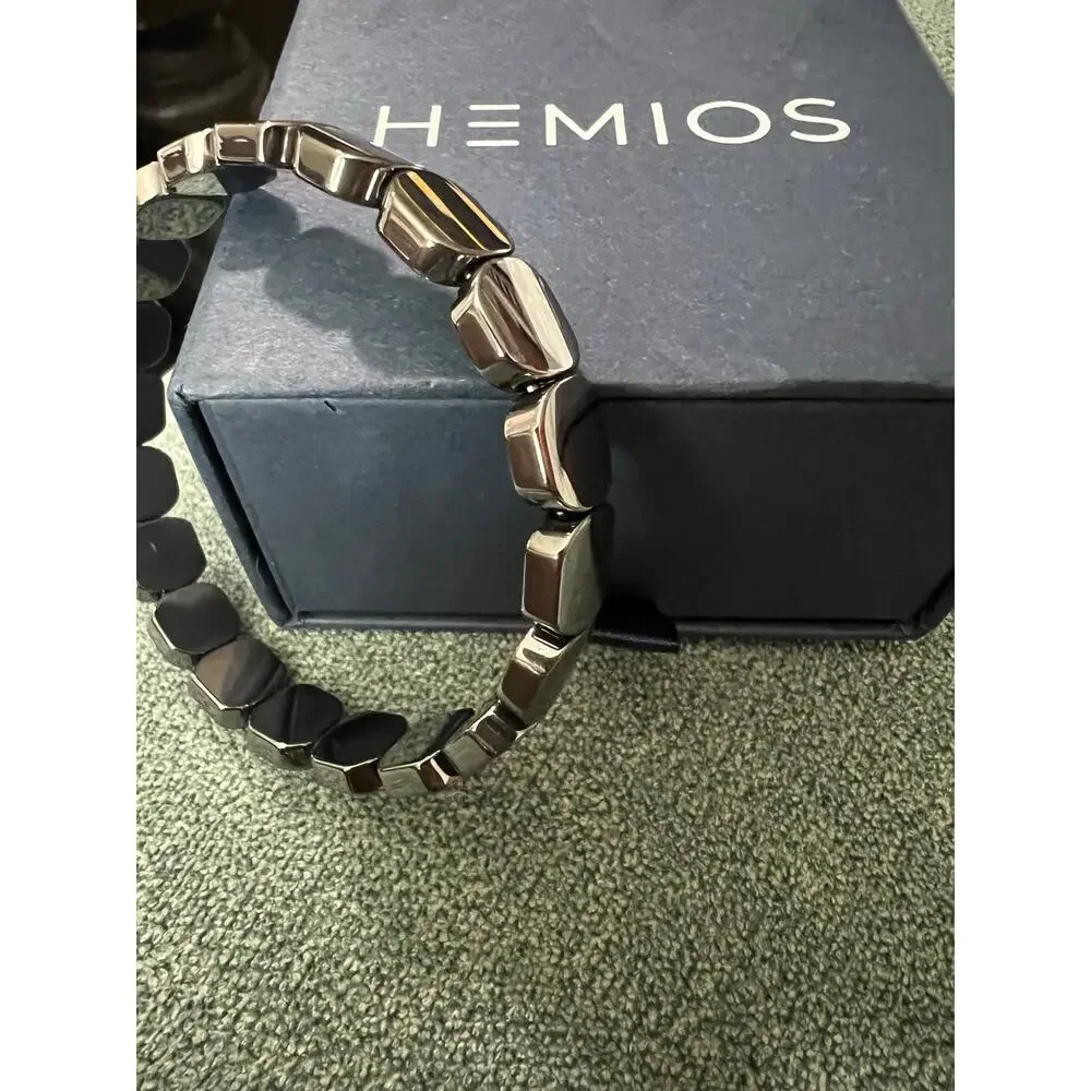 NIB Hemios Hematite Bracelet for Men Metallic Black Stone Size M - 1